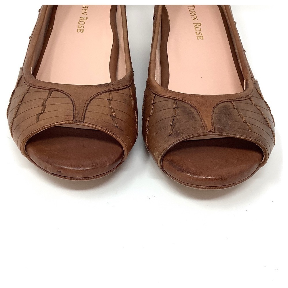 FINAL PRICE Taryn Rose Sadey Leather Peep Toe Cork Wedges 6.5M - Picture 3 of 14